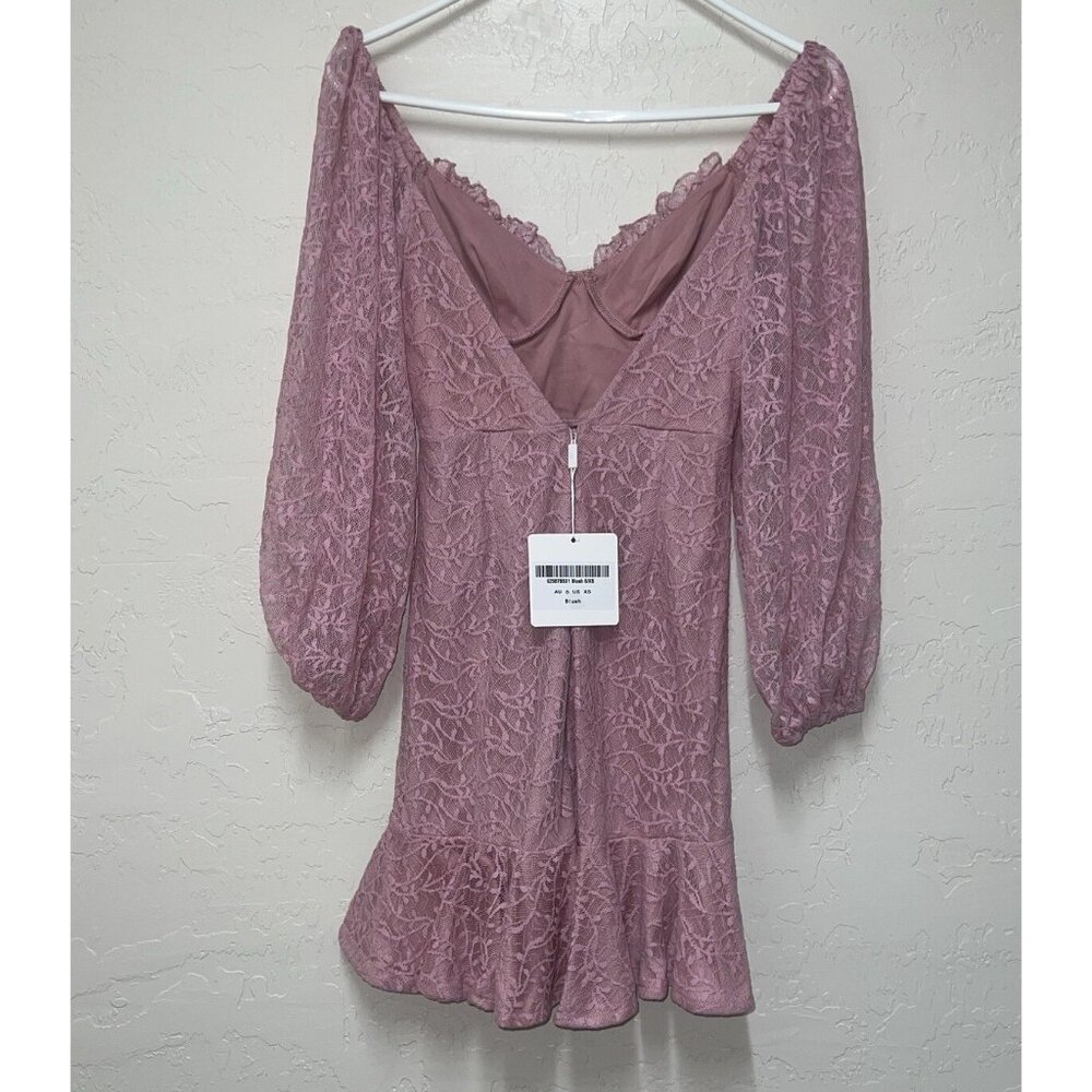 NWT Selfie Leslie Halley Balloon Sleeve Blush Pink Lace Mini Dress Size XS - Picture 4 of 9